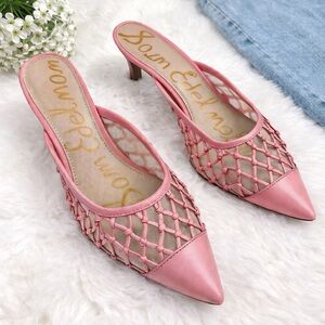Sam Edelman Pink Mesh Lattice Pointed Toe Mule Kitten Heel Size 9.5